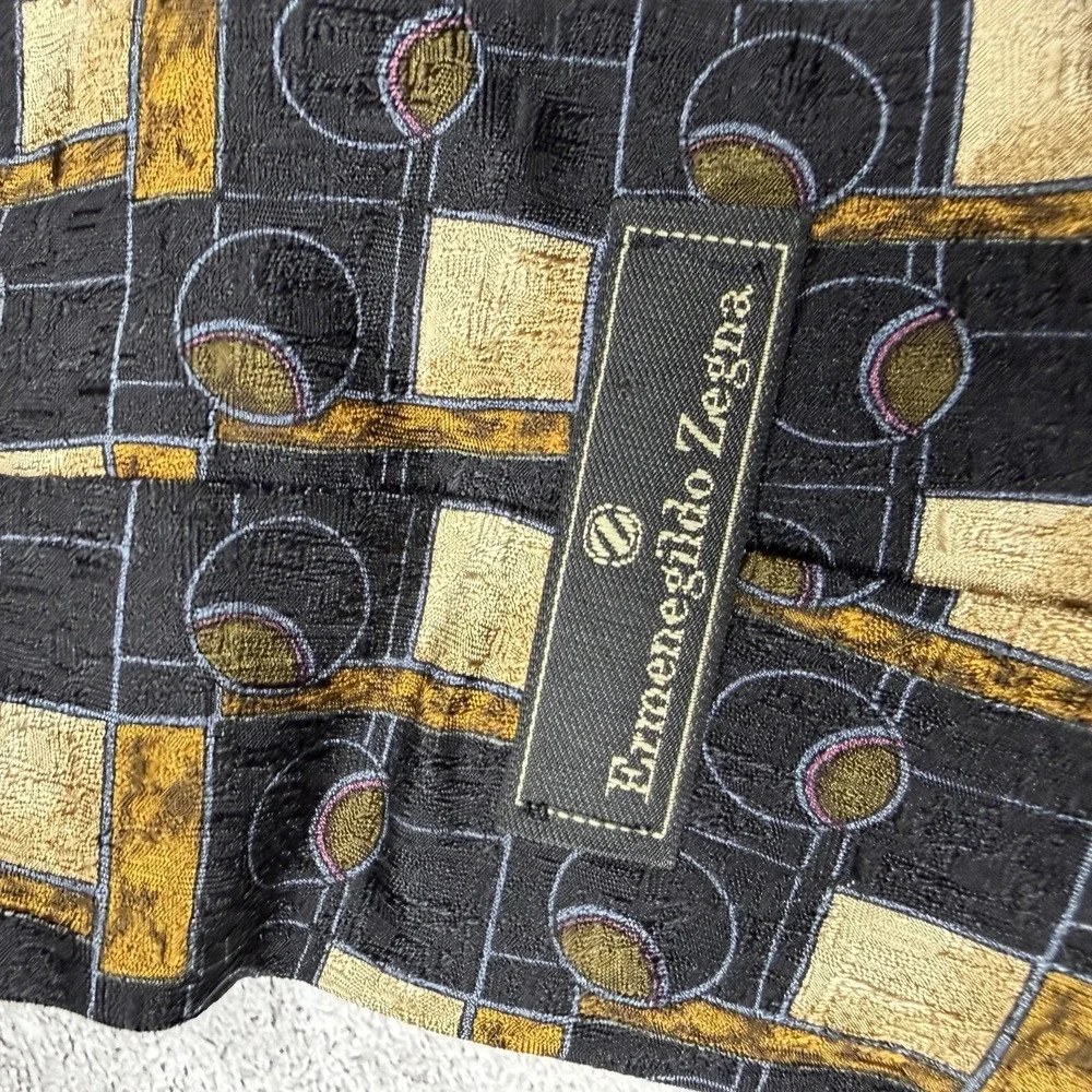 Ermenegildo Zegna‎ 100% Silk Tie Mens One Size Black Made In Italy Necktie